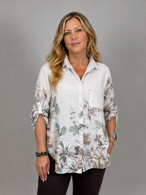 Kelly Blus med Linnelook, Beige